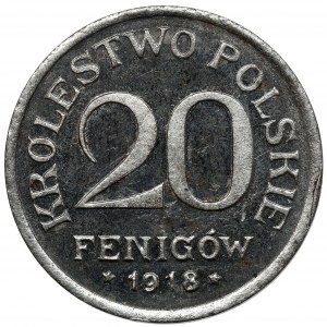 Królestwo Polskie, LUSTRZANE 20 fenigów 1918 - rzadkość