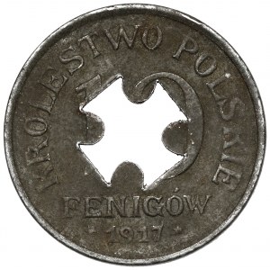 Kingdom of Poland, 10 fenig 1917 - erased - cross perforation