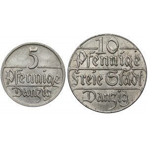 Freie Stadt Danzig, 5 und 10 Fenig 1923 (2 Stück)