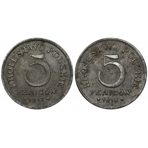 Kingdom of Poland, 5 fenig 1917 and 1918 (2pc)