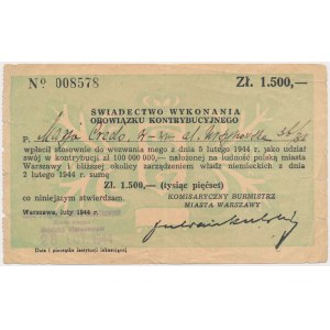 Beitragsbescheinigung 1.500 Zloty 1944