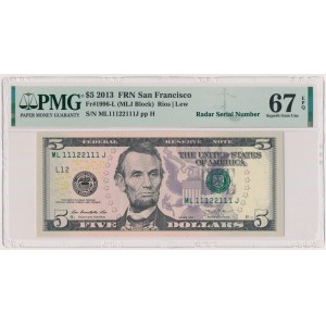 USA, 5 Dollars 2013 - numer radarowy - 11122111