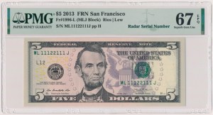 USA, 5 Dollars 2013 - numer radarowy - 11122111
