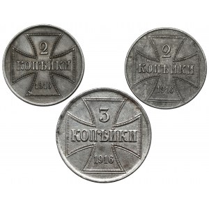 Ober-Ost. 2 and 3 kopecks 1916 A and J, set (3pcs)