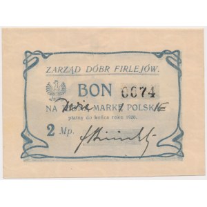 Firlejów, 2 marks 1920 - printing error - corrected denomination