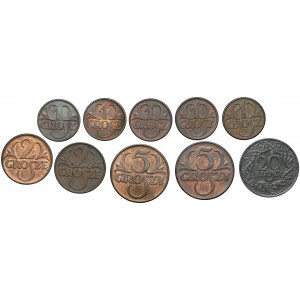 1 - 20 groszy 1923-1939, zestaw (10szt)