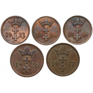 Danzig, 1 and 2 fenigs 1923-1937, set (5pcs)