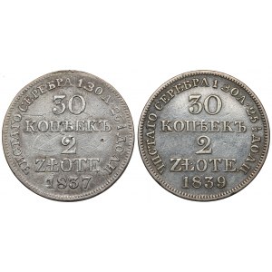 30 Kopeken = 2 Zloty 1837-1839 MW, Warschau, Satz (2 Stück)