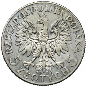 Głowa Kobiety 5 złotych 1932 ze znakiem, Warszawa - rzadkie