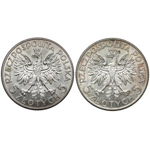Głowa Kobiety 5 złotych 1932 zn i 1934 (2szt)