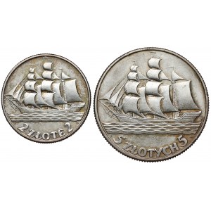 Segelschiff 2 und 5 Gold 1936 (2Stk)