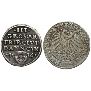Sigismund I. der Alte, Trojak Gdańsk 1536 und Grosz Toruń 1532 (2 Stück)