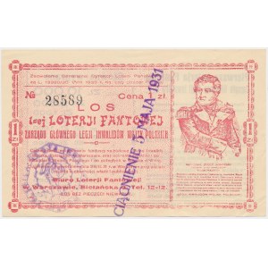1st Fantastic Lottery of the Main Board of the Legion of Invalids of the Polish Army, 1 zloty 1930