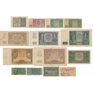 Zestaw banknotów polskich z lat 1919-1946, notgeldy MIX (14szt)