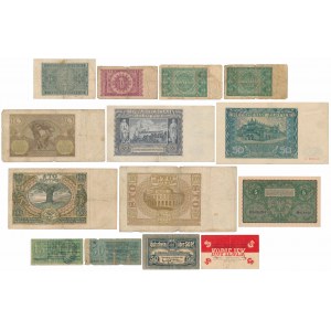 Zestaw banknotów polskich z lat 1919-1946, notgeldy MIX (14szt)