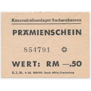 Sachsenhausen, Obóz koncentracyjny, bon premiowy 0.50 RM