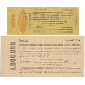 Rosja, 1.000 rubli 1918 ze stemplem ФАЛЬШИВЫЙ i 1 mln rubli 1921 (2szt)