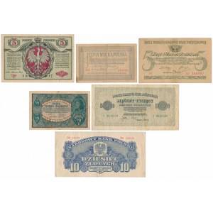 Satz polnische Marken 1916-1923 und 10 Gold 1944 (6 Stück)