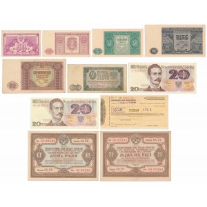 Satz polnischer Banknoten 1944-1982, Scheck und Russland, 2x Kriegsanleihen (11 St.)