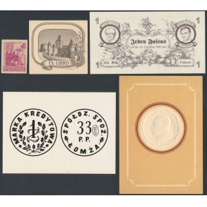 Numismatic postcards, bricks and Ex Libris - Lukaszewski (5pcs)