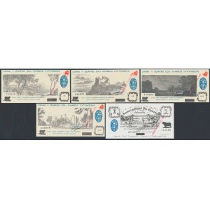 Wielka Brytania/Walia, banknoty fantazyjne, 5 Shillings - 10 Pounds ze stemplem CANCELLED (5szt)