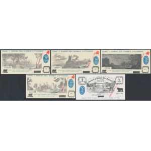 Vereinigtes Königreich/Wales, ausgefallene Scheine, 5 Shillings - 10 Pfund mit CANCELLED-Briefmarke (5Stück)