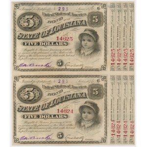 USA, Louisiana, 5 Dollars 1879 - nierozcięte 2 sztuki