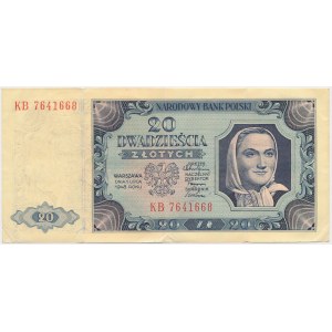 PRINT ERROR 20 zloty 1948 - main obverse print reflected in negative