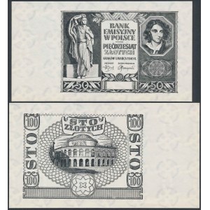 SCHWARZE PRINZEN der Vorderseite 50 Zloty und Rückseite 100 Zloty 1940 (2 Stück)