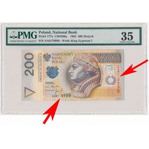 200 złotych 1994 - AA - ubytek farby na numeratorze
