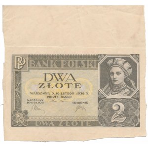 2 Zloty 1936 - ohne Serie und Nummer, handgeschnitten aus Bogen