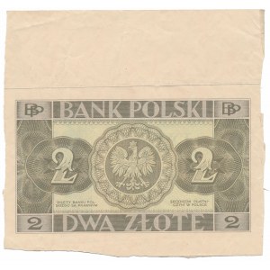 2 Zloty 1936 - ohne Serie und Nummer, handgeschnitten aus Bogen