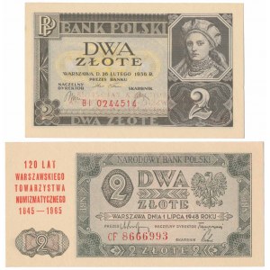 Satz von 2 Zloty 1936 und 1948 mit NBP-Aufdruck - 120 Jahre WTN (2 Stück)