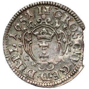 Johannes II. Kasimir, Dwugrosz Danzig 1651 GR - Rosen