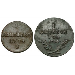 Smolnik shellac 1774 and 1 penny 1794 of Galicia and Lodomeria (2pcs)