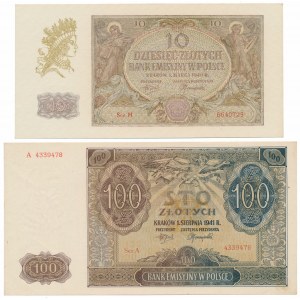 10 Zloty 1940 und 100 Zloty 1941 - Satz (2 Stk.)