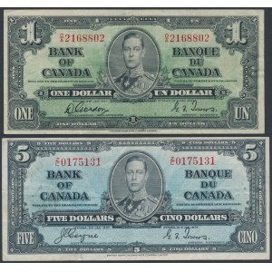 Kanada, 1 und 5 Dollar 1937 (2Stück)