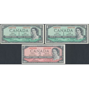 Canada, 2x 1 Dollar & 2 Dollars 1954 (3pcs)