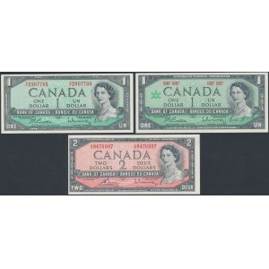 Canada, 2x 1 Dollar & 2 Dollars 1954-1967 (3pcs)