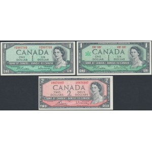 Kanada, 2x 1 Dollar und 2 Dollars 1954-1967 (3Stück)