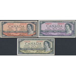 Kanada, 2, 10 und 20 Dollars 1954 - Teufelsfrisur (3 Stück)