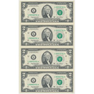 USA, 2 Dollars 2003 - Uncut Strip of 4