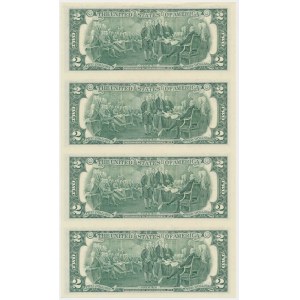 USA, 2 Dollars 2003 - Uncut Strip of 4