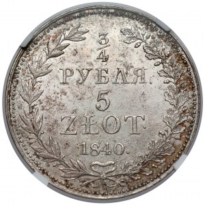 3/4 rublu = 5 zlotých 1840 MW, Varšava