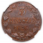 3 grosze 1839 MW - nowe bicie Warszawa - piękne