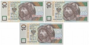10 złotych 1994 - HE, HN i HO (3szt)