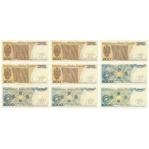 500 i 1.000 złotych 1982 - MIX serii - zestaw (9szt)