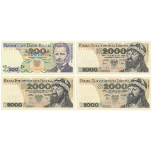 200 zloty 1988 and 3x 2,000 zloty 1979-82 - set (4pcs)