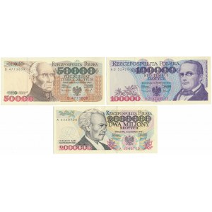 Zestaw 50.000, 100.000 i 2 mln zł 1993 (3szt)