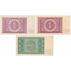 Set of 2x 1 zloty 1946 - color variations and 2 zloty 1946 (3pcs)